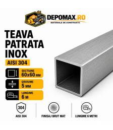 Teava patrata inox AISI 304, 60 x 60 x 5 mm, 6 metri